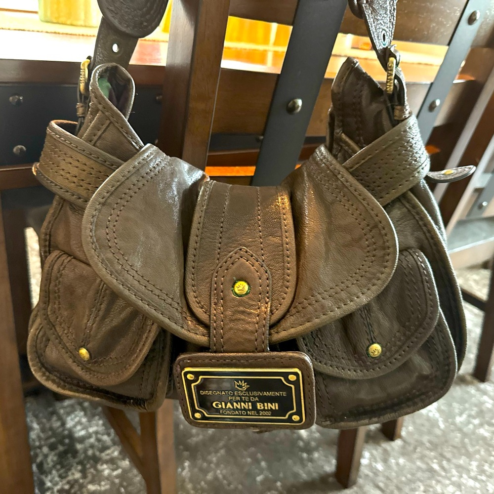 Gianni Bini Women’s Shoulder Leather Bag Worn Once, Dark Olive Green Color